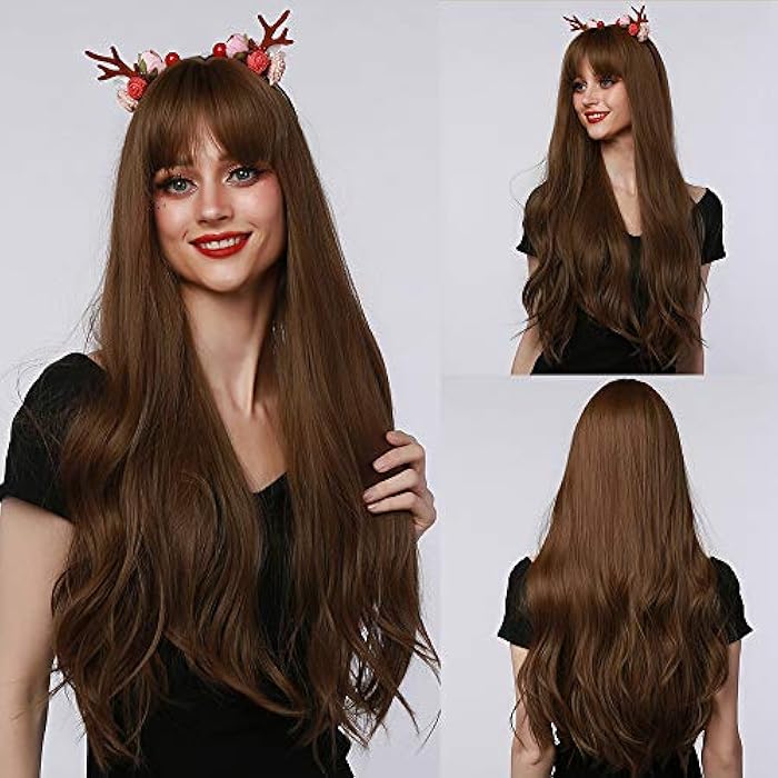 DILLARDS Haircube Natural Synthetic Long Brown Hair Wig With Bangs For Women - Image 3